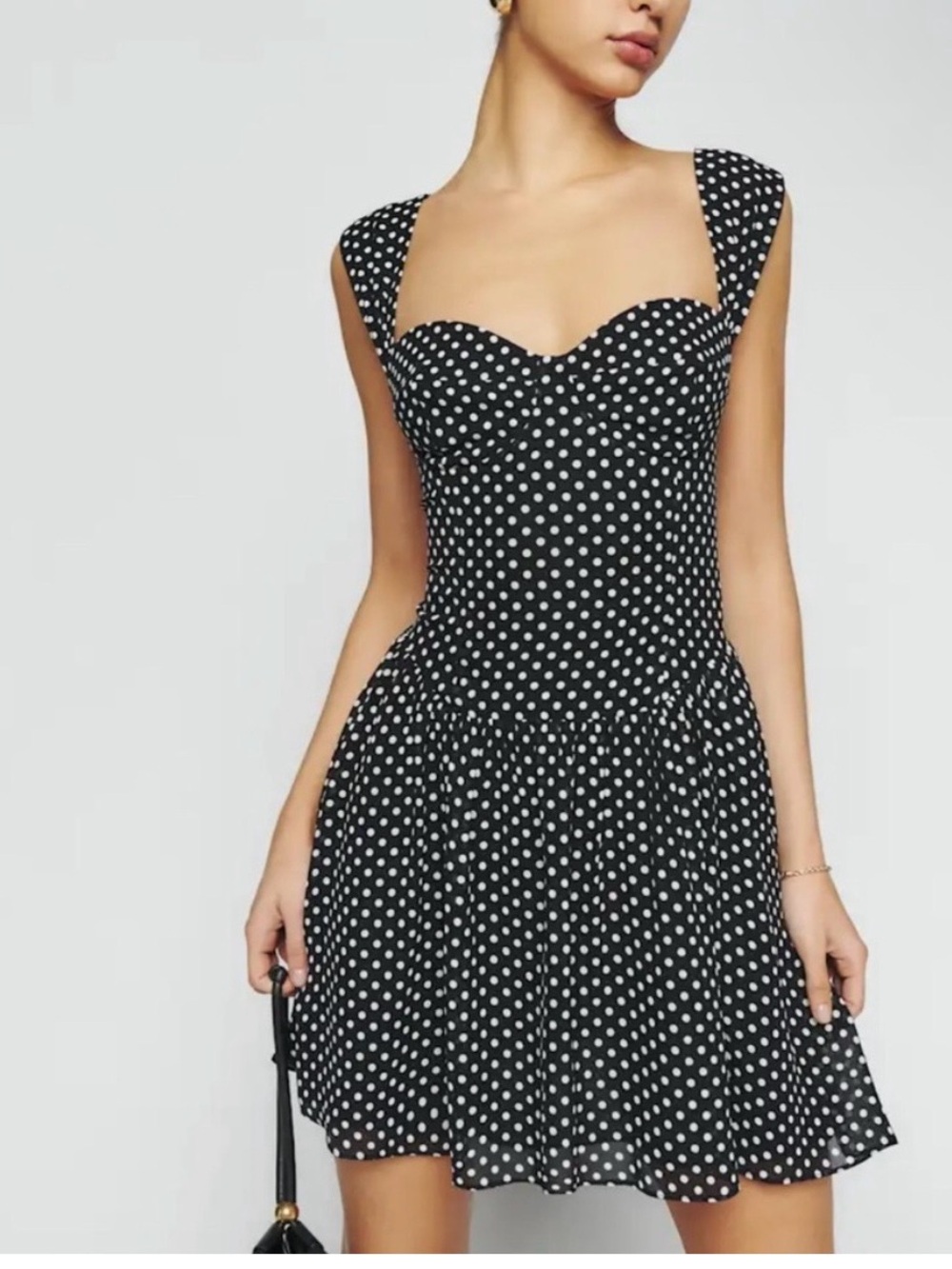 Reformation Polka Dot Sweetheart Fit & Flare Dress - Black/White
